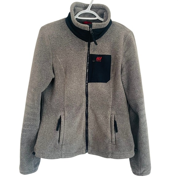 Abercrombie & Fitch Jackets & Blazers - Y2K Abercrombie Fitch Gray Fleece Zip Up Jacket‎ Pockets Cozy Warm Womens L